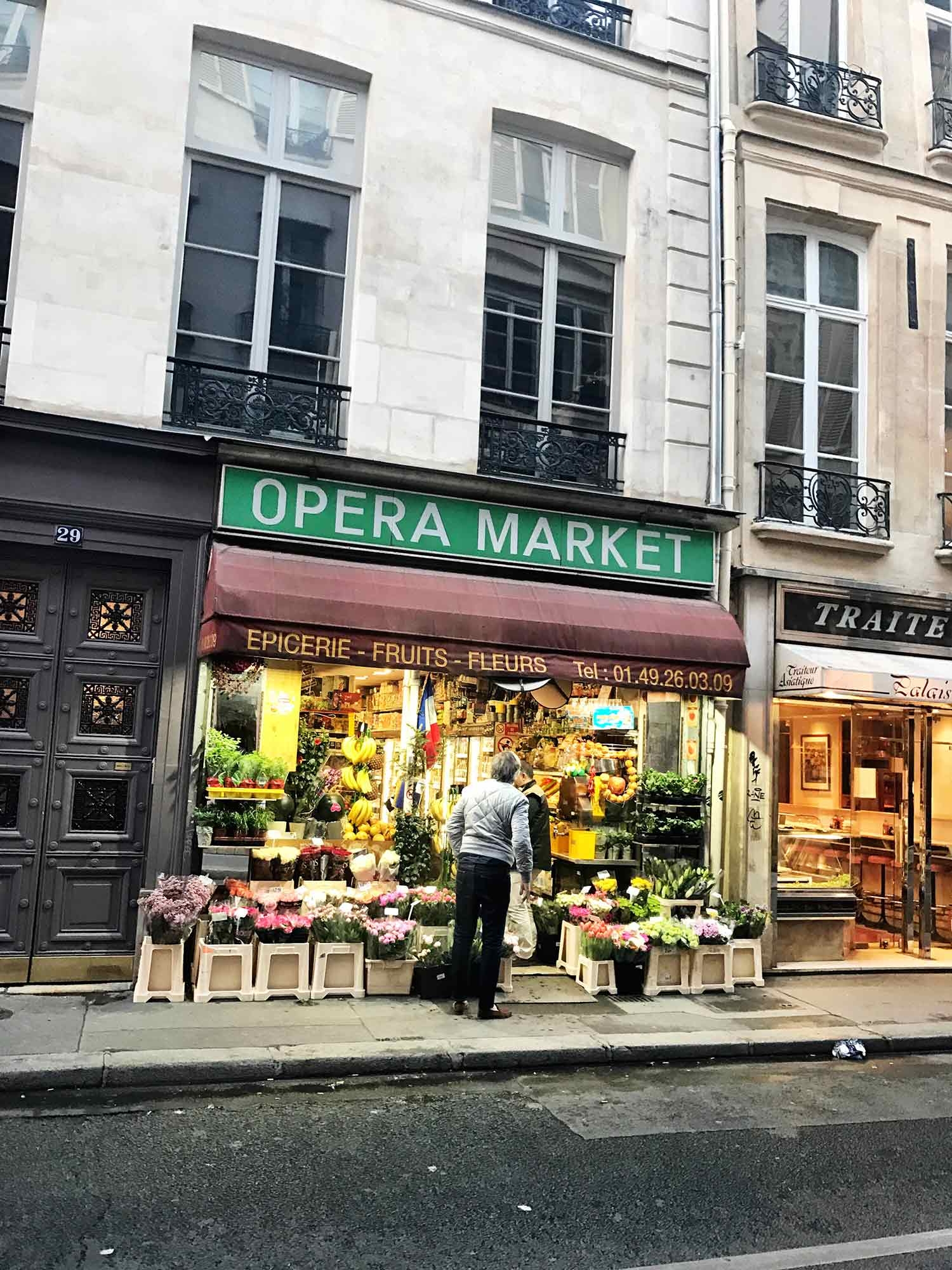 Small stores along the street in central Paris. December 2018 