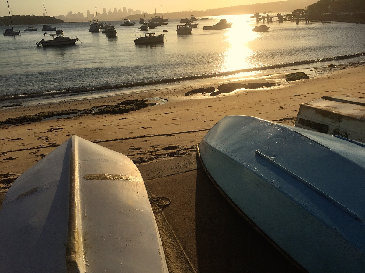 The sun setting over boats in Watsons Bay 